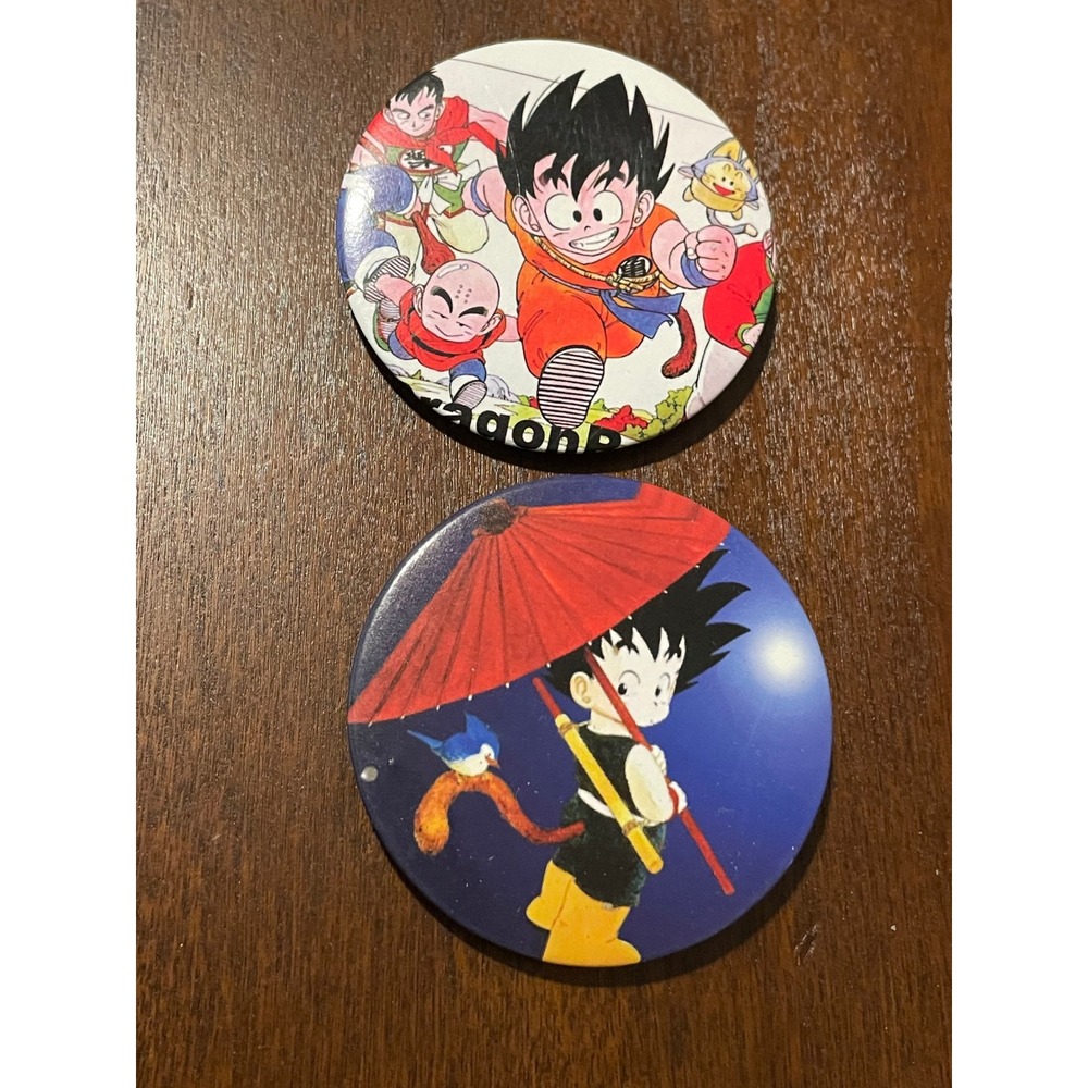 Vintage Dragon Ball Goku Krillin Yamcha Pinback Button Set 2 Inch Anime Pins